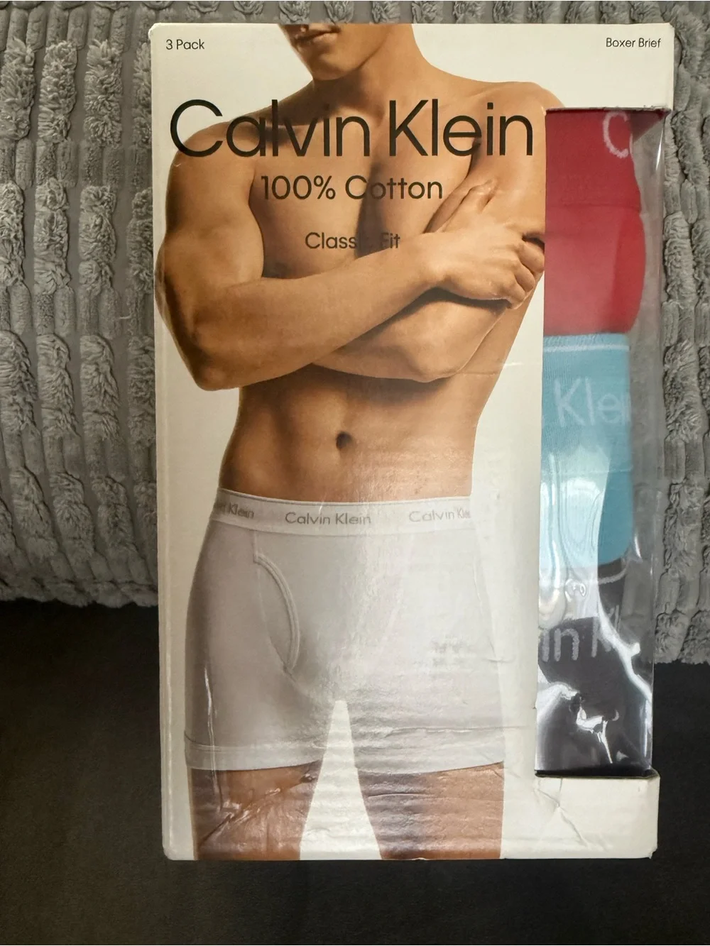 Calvin Klein 3-Pack Cotton Boxer Briefs — Red, Light Blue, Black